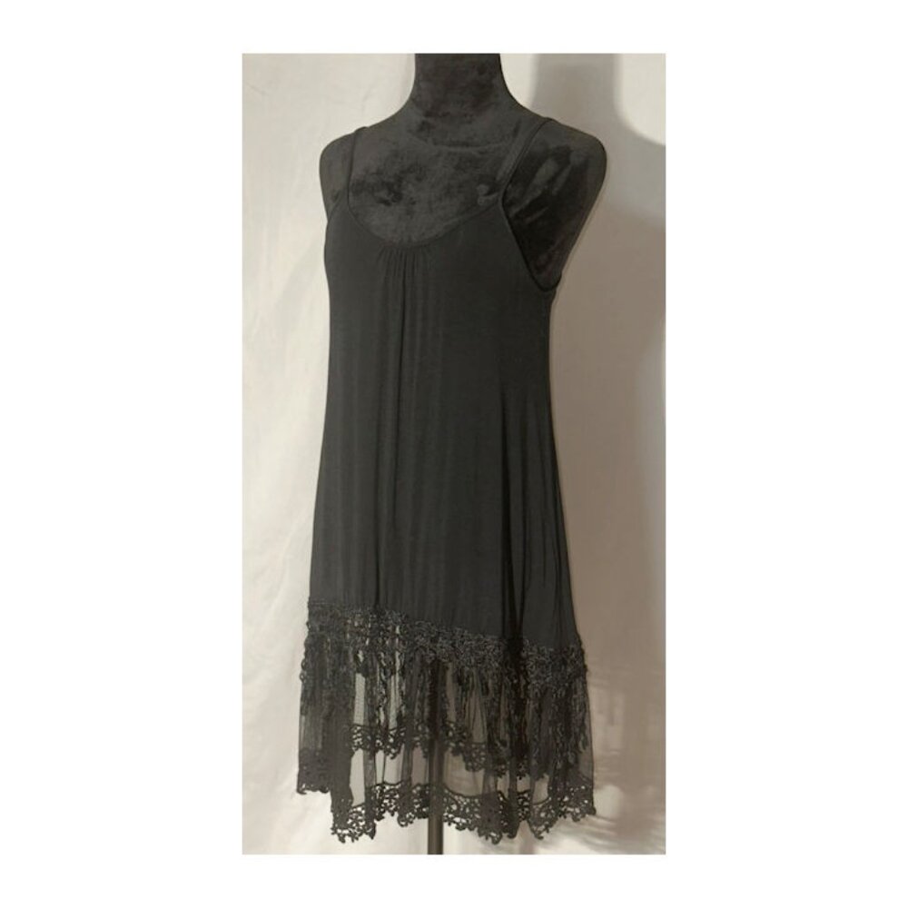 Fashionomics Black Spaghetti Strap Knit Dress, 10 inch Lace, Medium